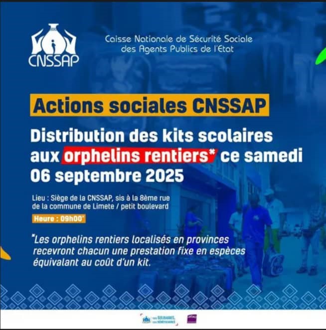 La CNSSAP au service des plus vulnérables, Limete : distribution des kits scolaires pour les orphelins rentiers ce samedi 6 septembre