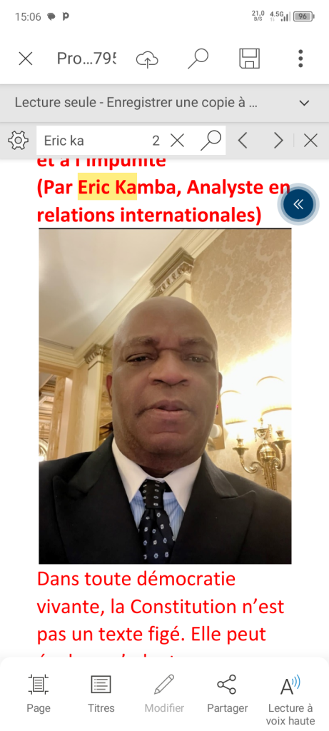 Réviser la Constitution en RDC : oui à l’adaptation, non à la confiscation du pouvoir et à l’impunité