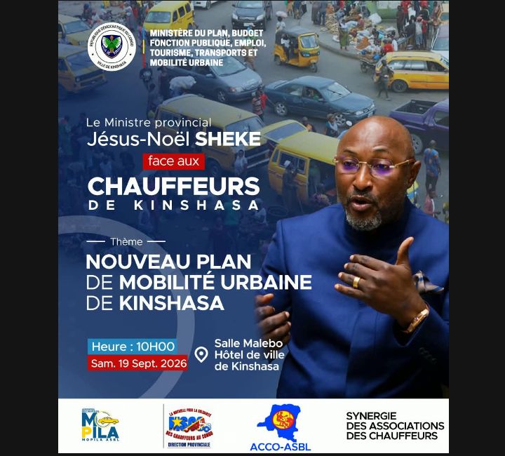 Nouveaux plans de régulation pour la mobilité urbaine à Kinshasa : Les chauffeurs professionnels appelés à participer activement à la grande rencontre du 19 septembre à l’Hôtel de Ville